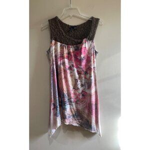 New Directions Floral Tunic Top Womens M Lace Multicolor Y2K Asymmetrical Hem